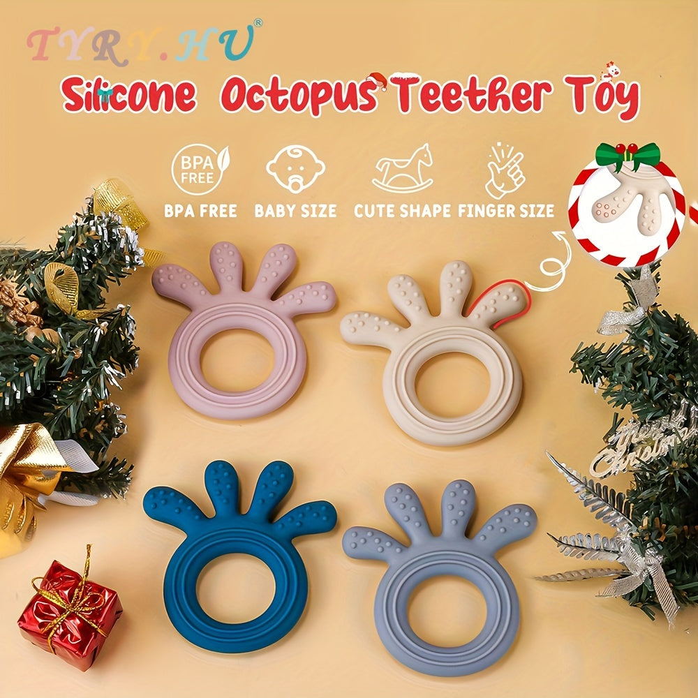 Soft Textured Silicone Octopus Teether Toy by TYRY.HU, BPA Free, Fingerlike Design, Safe to Clean in Dishwasher, Suitable for Ages 0-3, Perfect for Gifting on Christmas, Halloween, Thanksgiving, Easter