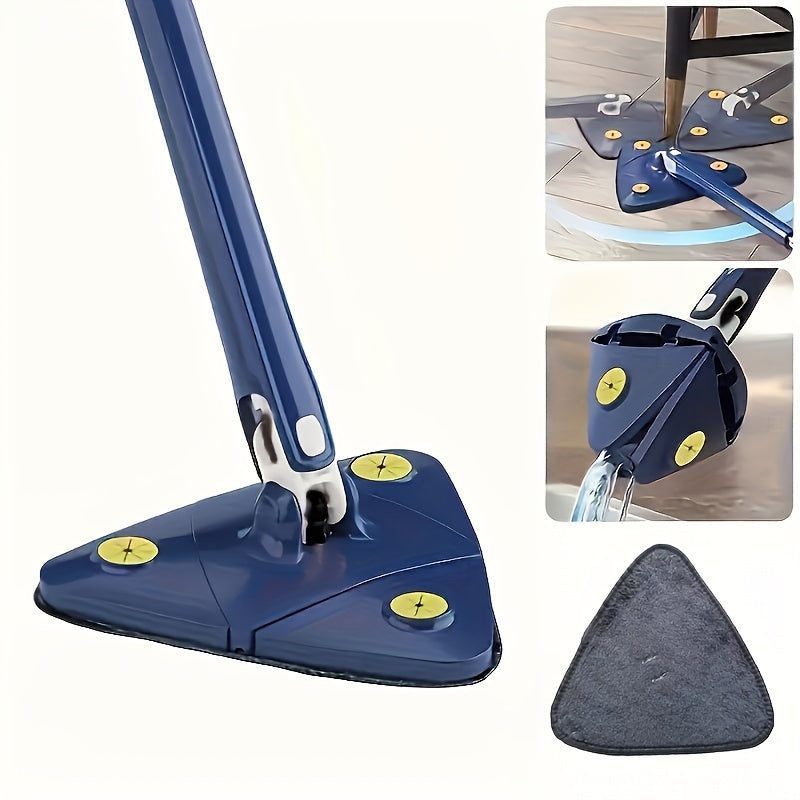 This durable plastic and metal triangle mop set is versatile and perfect for complete floor cleaning in kitchens, bathrooms, and living rooms. It is extendable, adjustable, and rotatable, making it ideal for all your cleaning needs.