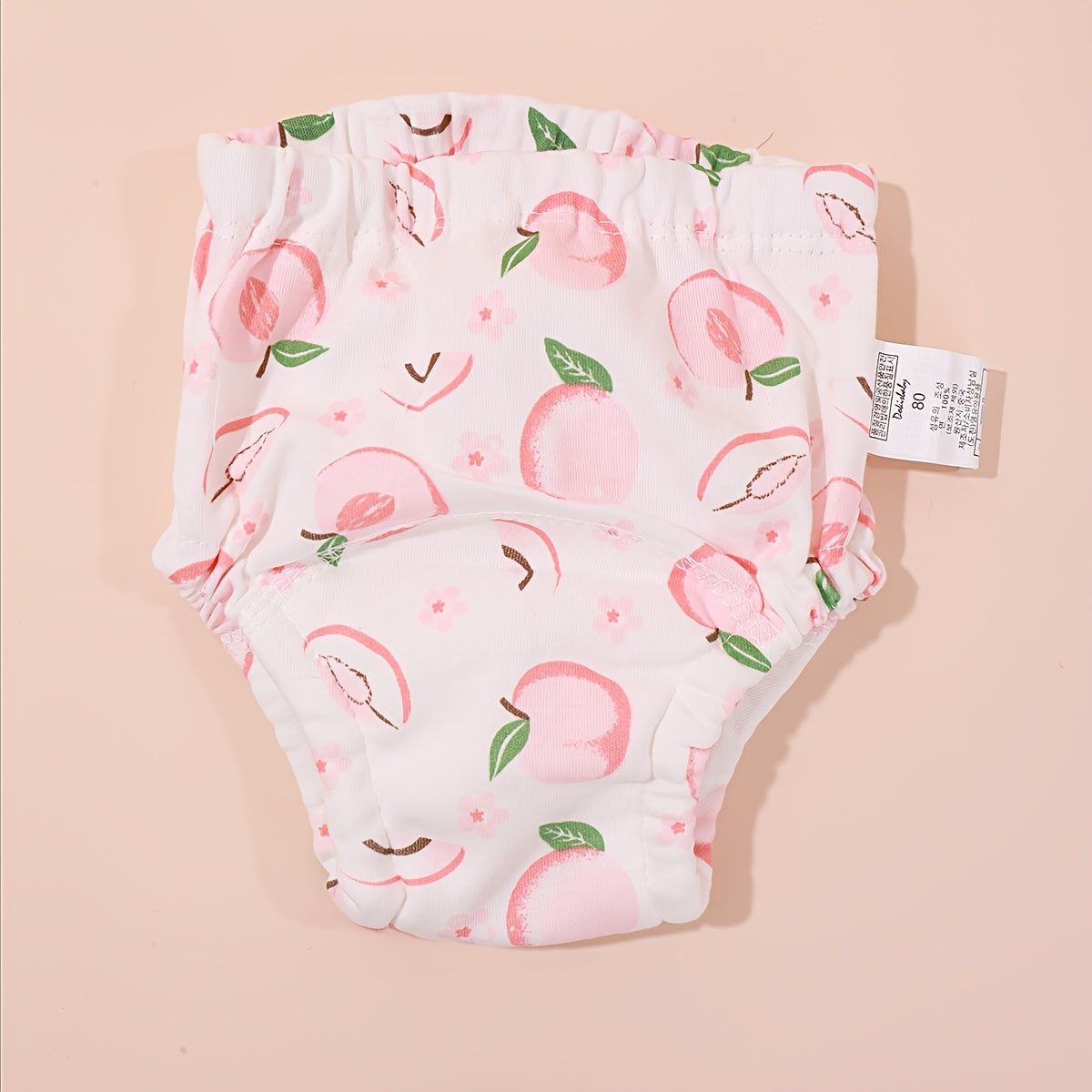 White Sweet Peach Spring/Summer Korean-Style Gauze Training Pants for Young Children - Featuring Waterproof and Leak-Proof Technology with Adorable Cartoon Design.