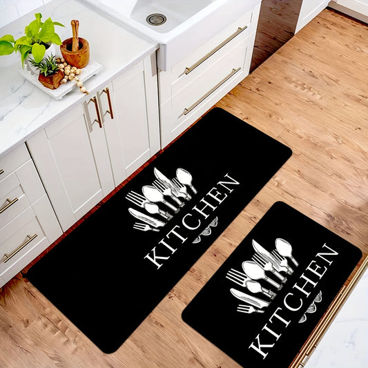 Soft kitchen mat, anti-slip carpet for hallway, absorbent bath mat, laundry floor mat, entrance doormat, washable runner rug for hallway laundry in two pieces with dimensions 40.64x60.96cm and 40.64x119.38cm.