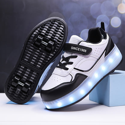 LED Light-Up Roller Skates for girls in Purple & White. Adjustable strap, Lightweight & Breathable. Ideal for outdoor fun and street style. Trendy youth sneakers with Pu Upper Skates.