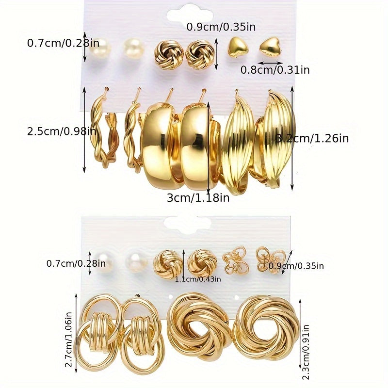 [Top Pick] Collection of 11 Sets of Golden Earrings Featuring Various Designs of Zinc Alloy Earrings Perfect for Women's Everyday Wear and Gifting on Special Occasions