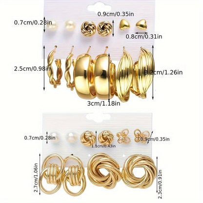 [Top Pick] Collection of 11 Sets of Golden Earrings Featuring Various Designs of Zinc Alloy Earrings Perfect for Women's Everyday Wear and Gifting on Special Occasions