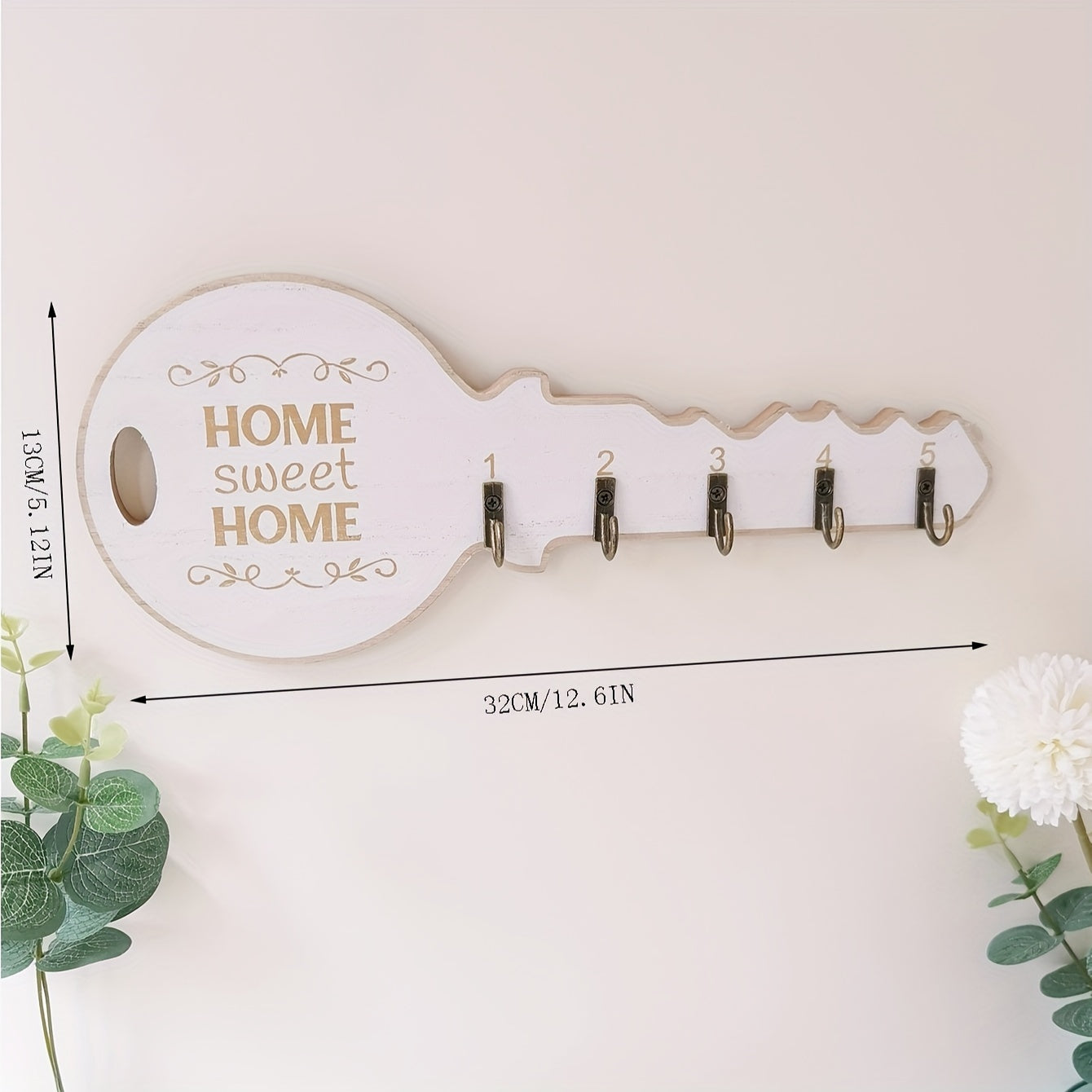 1pc Wall Shelf with Hooks for Keys, Retro Style, Aesthetic Home Decor for any room.