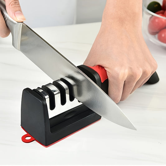 Professional 4-stage kitchen knife sharpener with tungsten and diamond ceramic stones for chefs.