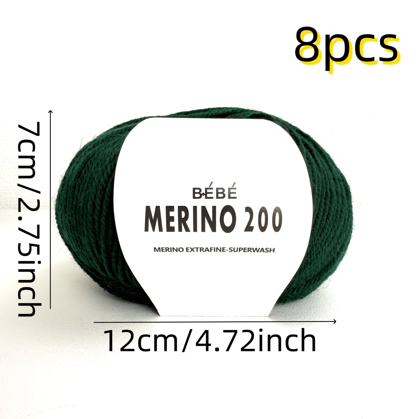 8 balls/400g hand-knitted Merino wool yarn, 75% Merino wool, 25% nylon. Skin-friendly, soft, ideal for knitting sweaters, hats, scarves, socks, blankets, shawls, etc.