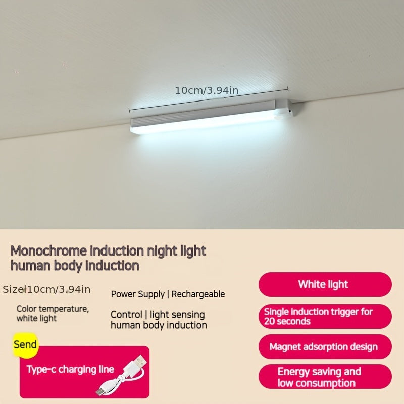 Wireless, rechargeable LED cabinet light with magnetic suction for staircases and hallways.