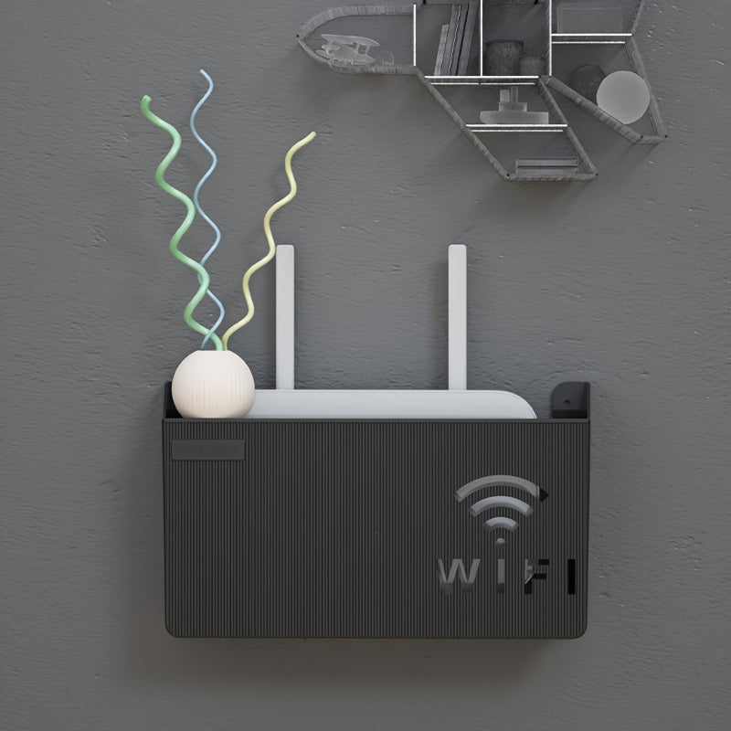 Modern Black Wall-Mounted Router Box with Green Detailing - Sleek Media Console for Home Office or Living Room - Chic WiFi Storage Solution with Swirl Pattern - Simple Installation, No Power Required - Ideal Present for Tech Lovers