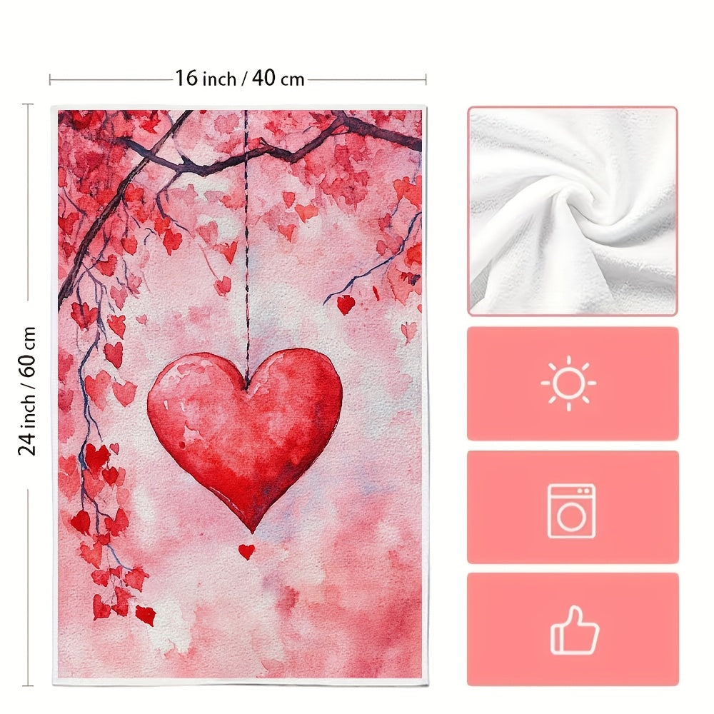 Set of 2 Ultra Soft Kitchen Towels featuring Valentine's Day Heart & Cherry Blossom Design. These towels are highly absorbent, machine washable, and measure 40.64x60.96 cm. Perfect for holiday decor and as dish hand towels.