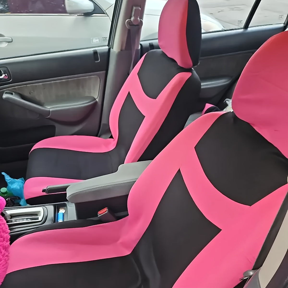 New full seat cover set for 5-seater car, includes 2 front seat covers, 1 rear seat back cover, 1 rear seat cover, and 5 car seat head covers.