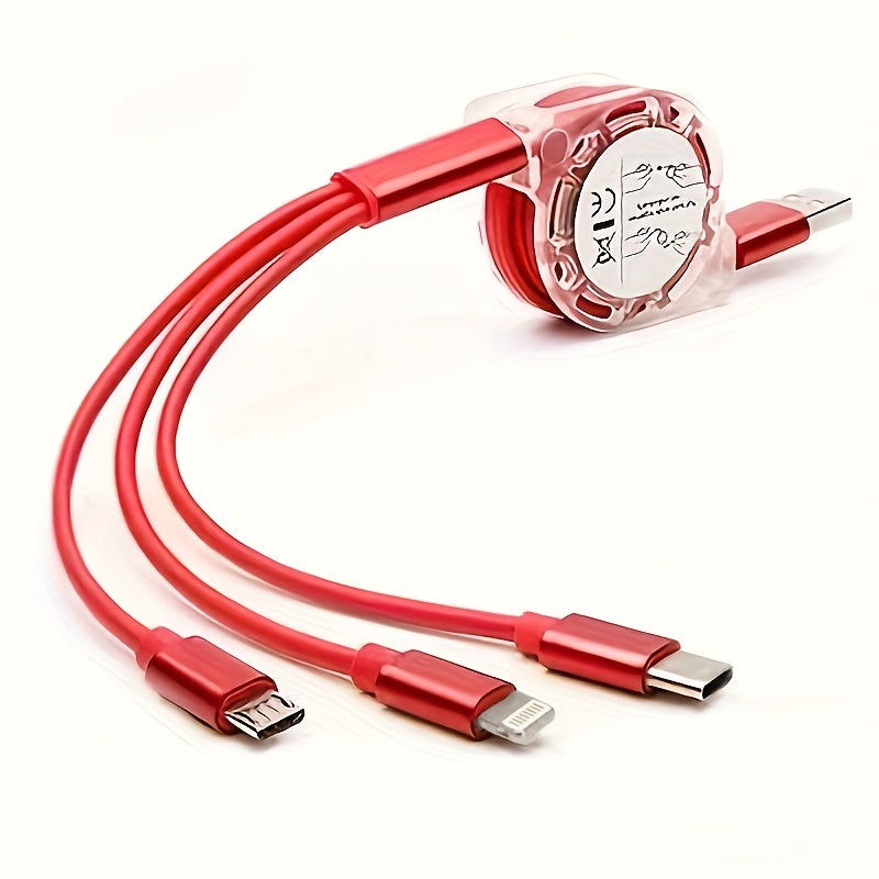 3-in-1 mobile charging cable compatible with iPhone, TYPE-C, and Micro b devices