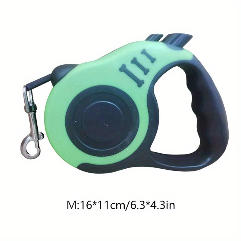 Sturdy dual-switch retractable dog leash offers easy control and comfortable grip.