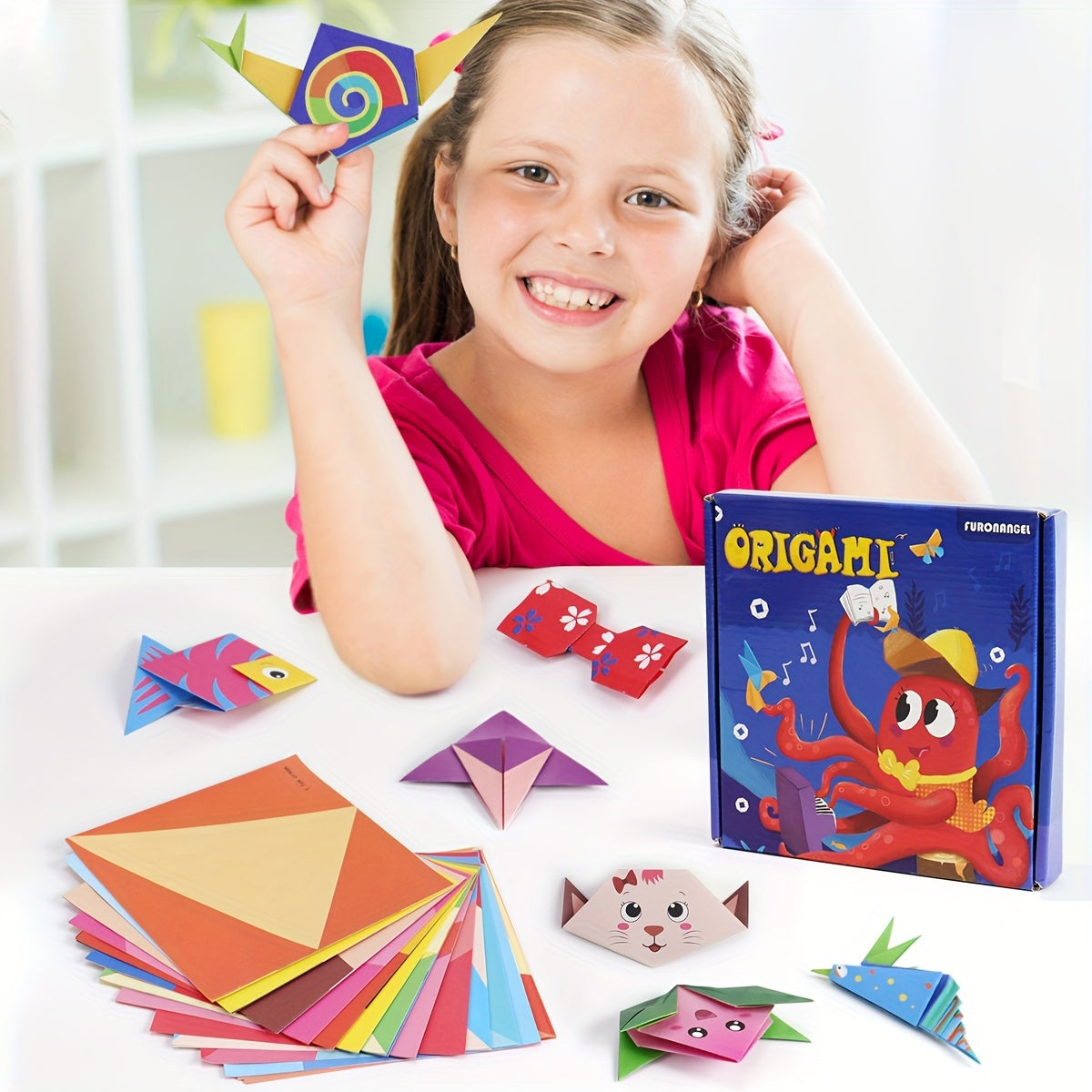 Craft origami paper set includes 108 sheets in 54 colorful patterns with an easy origami book for kids' art projects.