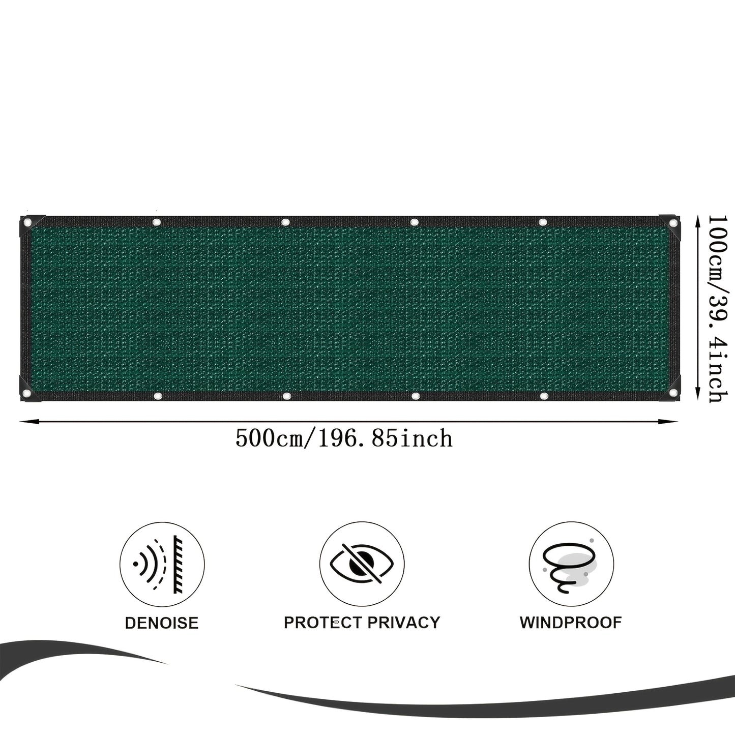 Durable polypropylene privacy screen with grommets for UV protection in indoor/outdoor use.