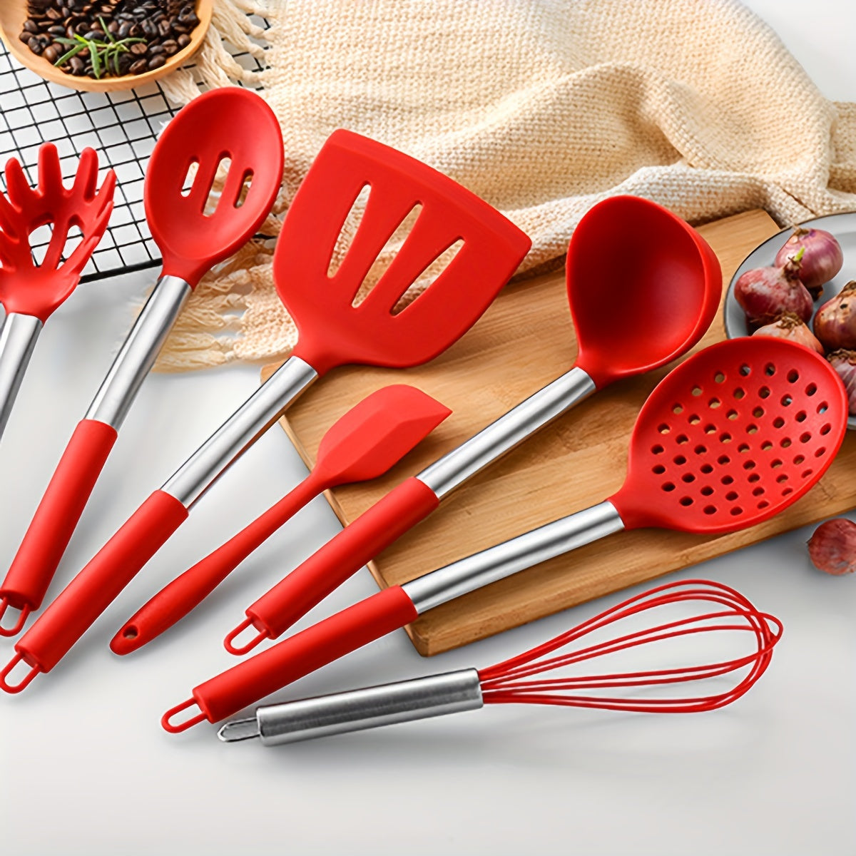 Get ready for holiday cooking with this 14-piece silicone kitchen utensil set! Includes spatulas, spoons, turners, whisk, scraper, and storage holder. Perfect for Christmas, Halloween, Easter, Hanukkah, Thanksgiving, and more.