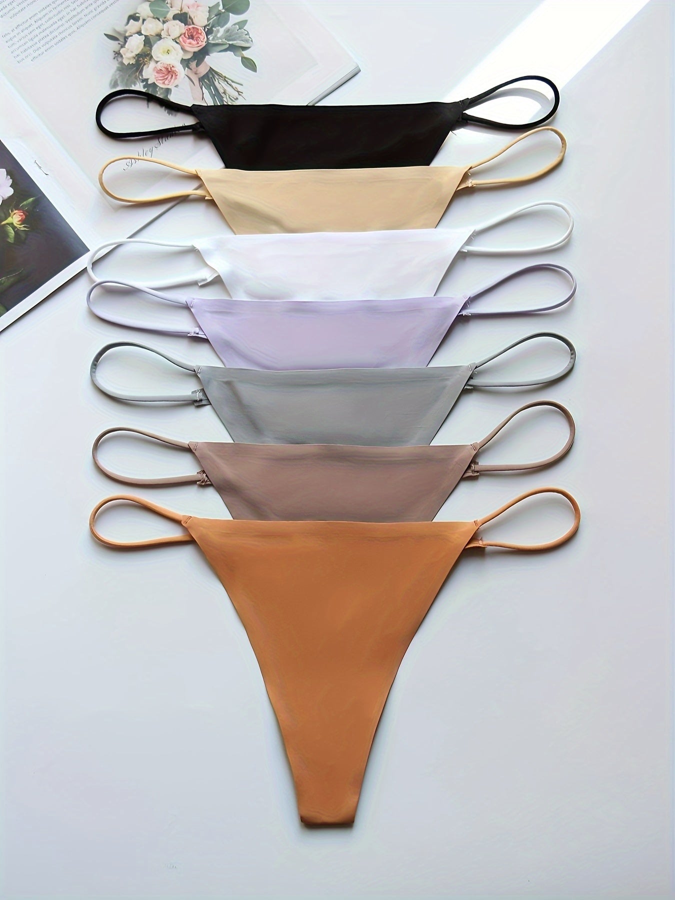 7 pairs of low-waisted thong belts in plain colors, soft and sexy lady's underwear