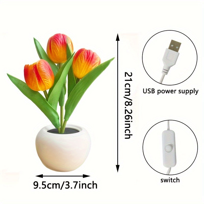 LED tulip night light is a romantic vase decoration for any room, USB powered for convenience. Perfect for creating an atmospheric ambiance in bedroom, living room, office, or for special occasions.