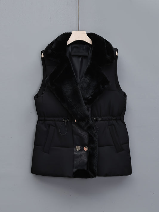 Casual solid color women's vest for fall and winter, featuring button detail and thickened warmth. Machine washable.