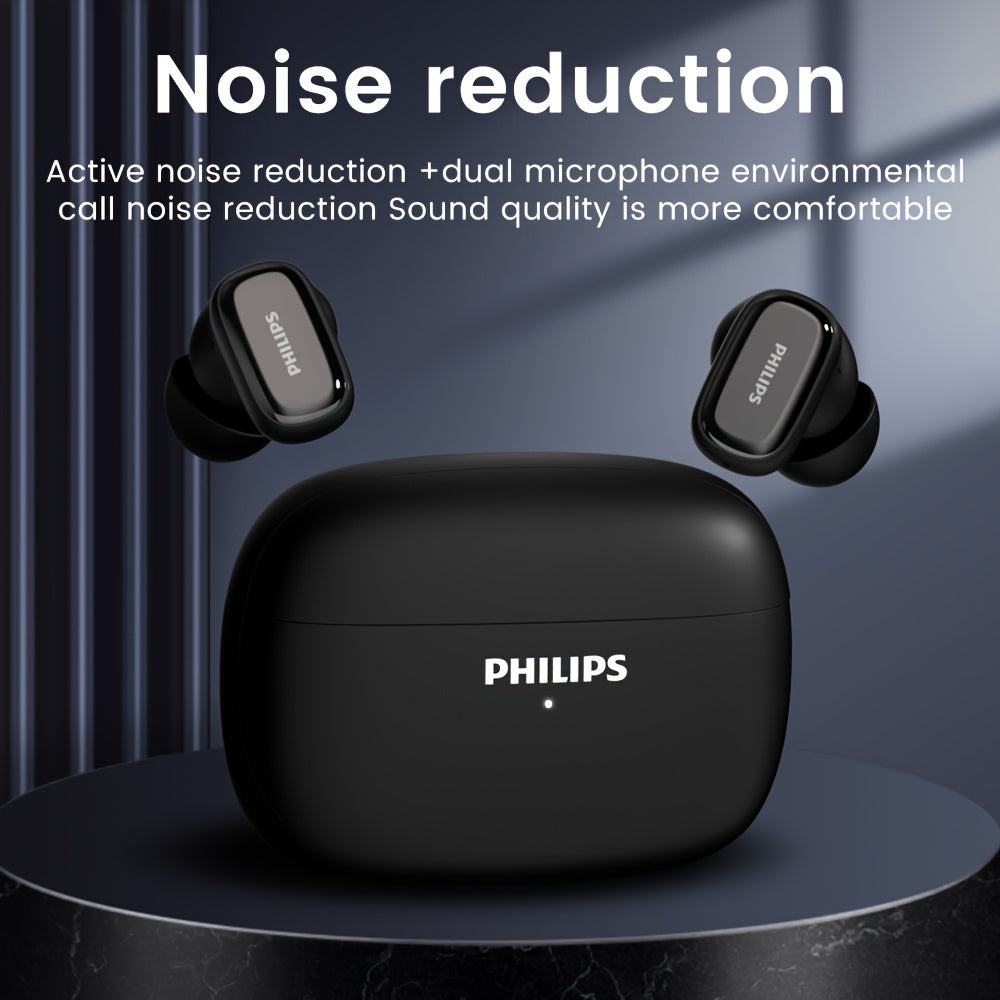 New Philips BT Earphones with Wireless Charging Case, 24-hour Playtime, Mic, Touch Control, TAT2569, for Gaming, Running, Cycling.