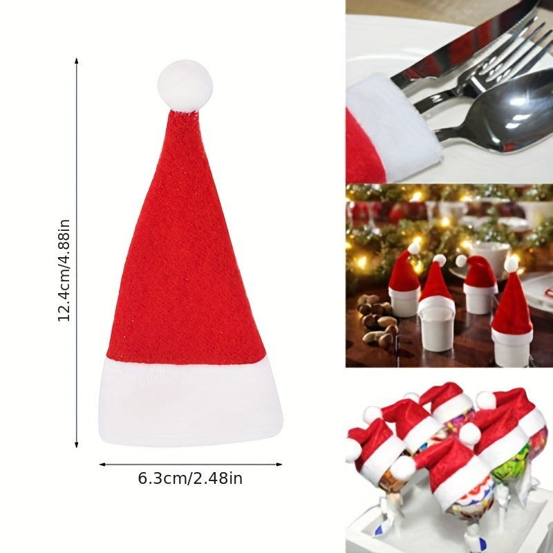 Mini Santa hat cutlery holders for Christmas dinner decorations - 5/10/20pcs, perfect for home or restaurant dining, in red.