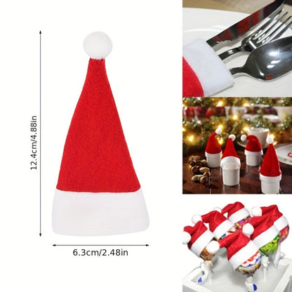 Mini Santa hat cutlery holders for Christmas dinner decorations - 5/10/20pcs, perfect for home or restaurant dining, in red.