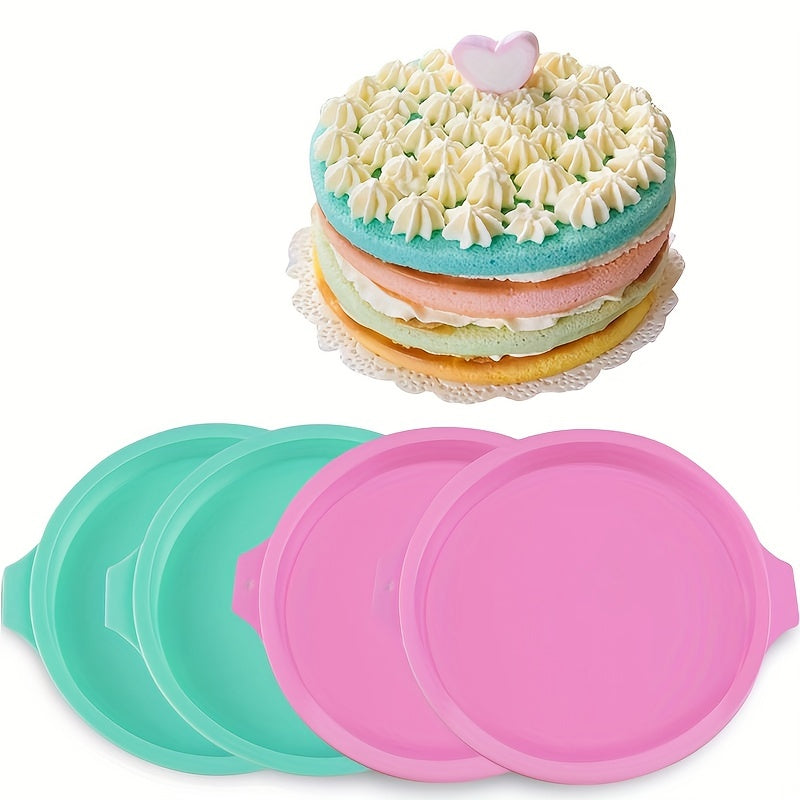 Set of 4 Silicone Layered Cake Molds in Round Shape (15.24cm/20.32cm), Perfect for Toast Bread, Cakes, and Pastries. Non-Stick and Easy to Use Baking Tools for Your Kitchen. Great Addition to Your Kitchen Gadgets and Accessories Collection.