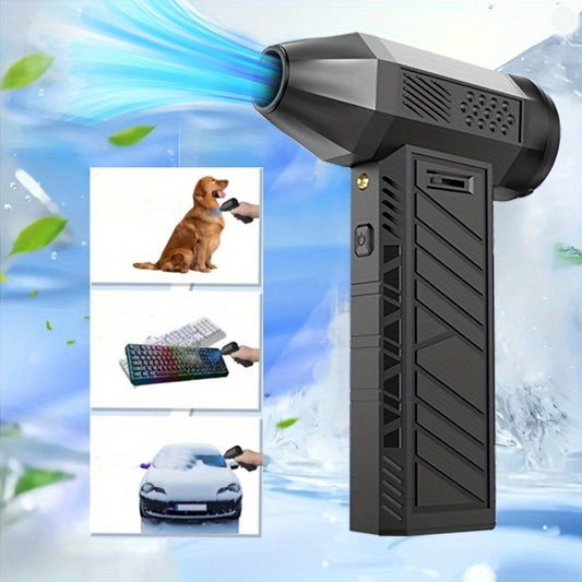 Portable Turbo Blower for outdoor use, with 130000 RPM high-speed handheld jet fan. Multi-functional for snow removal and BBQ carbon production. Battery/USB powered with 4000mAh