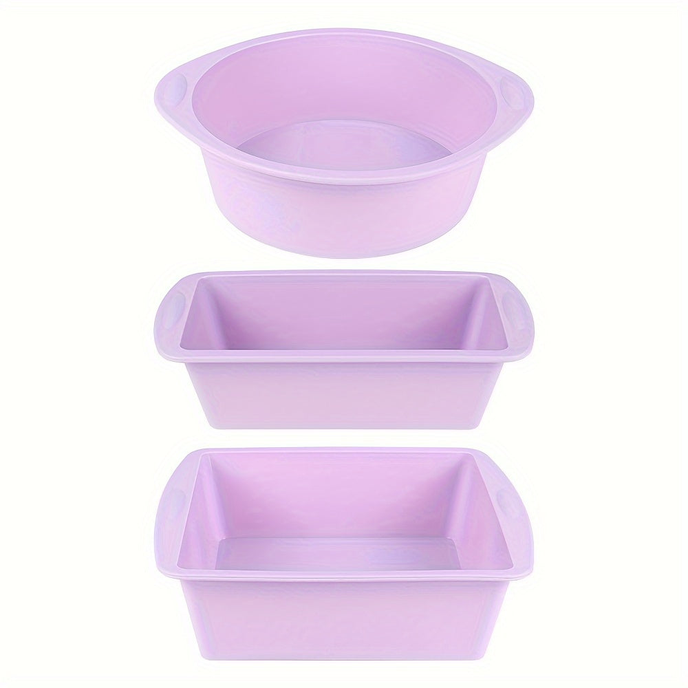 Silicone Baking Set with 3 Colorful Pieces - Round & Square Cake Pans, Loaf Mold - Nonstick and Heat Resistant - Easy to Clean - Great for Baking Cakes, Breads, and Pizzas - Perfect for Holiday Baking: Halloween, Hanukkah, Christmas, Easter - Includes