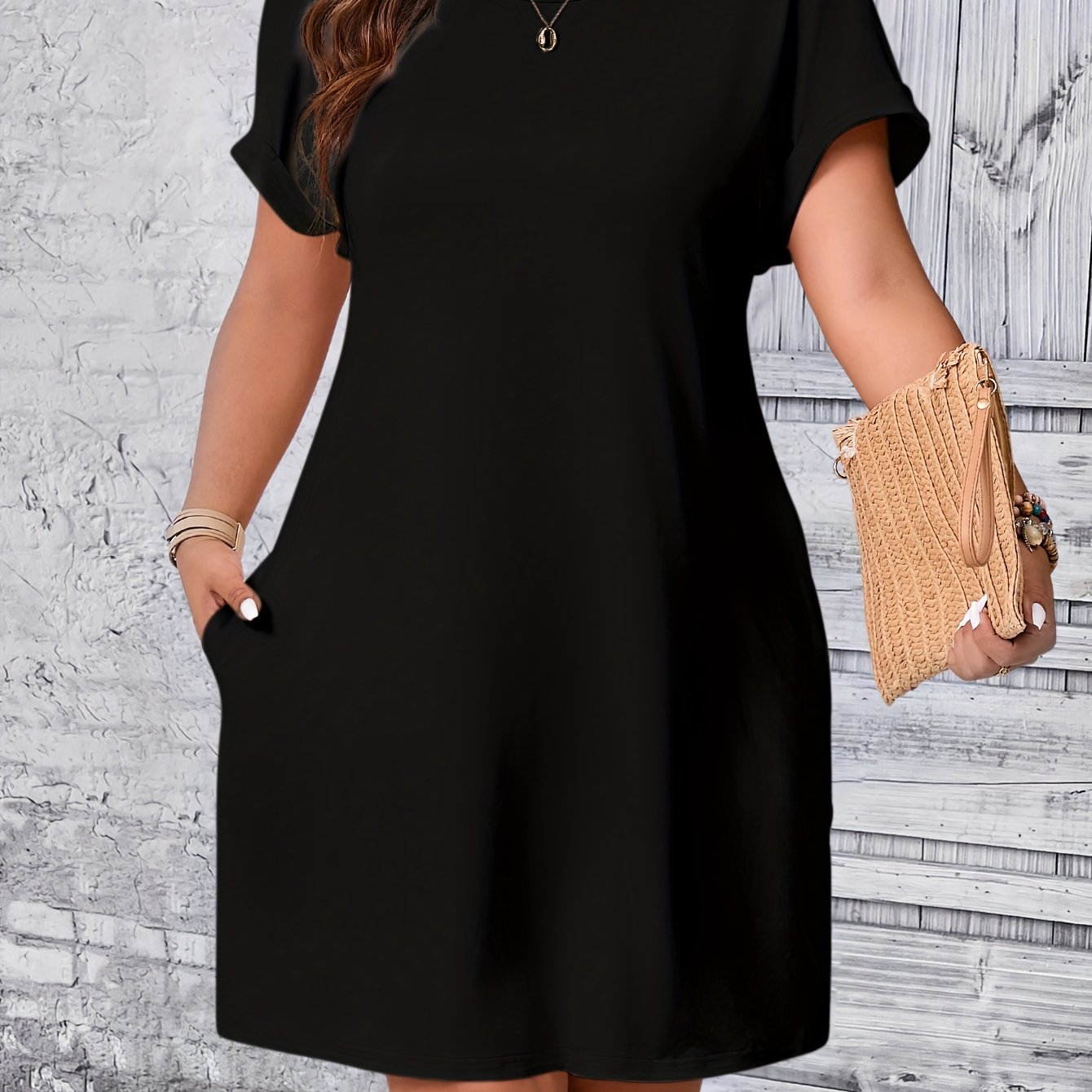 Plus Size Solid Loose Dress, Casual Short Sleeve for Spring & Summer, Women's Plus Size Clothing