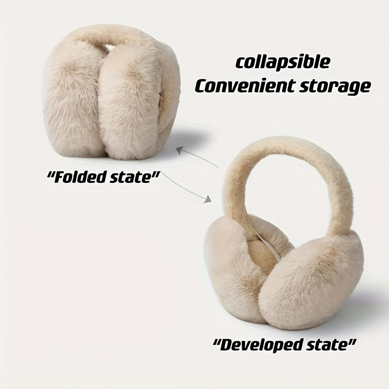 Cozy winter ear warmers made of foldable faux rabbit fur, suitable for both men and women. These polyester stretch ear muffs are perfect for autumn and winter, and should be hand washed only to maintain their quality.