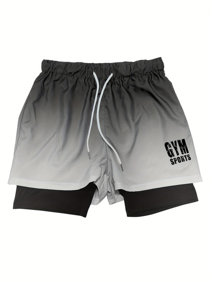 Men's 2-in-1 double layer ombre shorts for summer gym training.