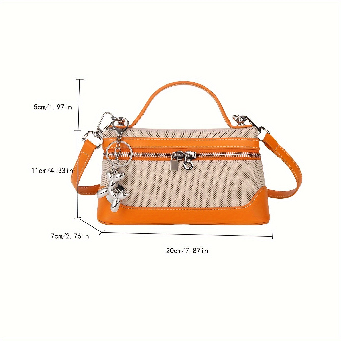 Retro-inspired mini crossbody bag for women in colorblock design, with adjustable strap and zip closure in black/blue/dark red/light brown/orange.