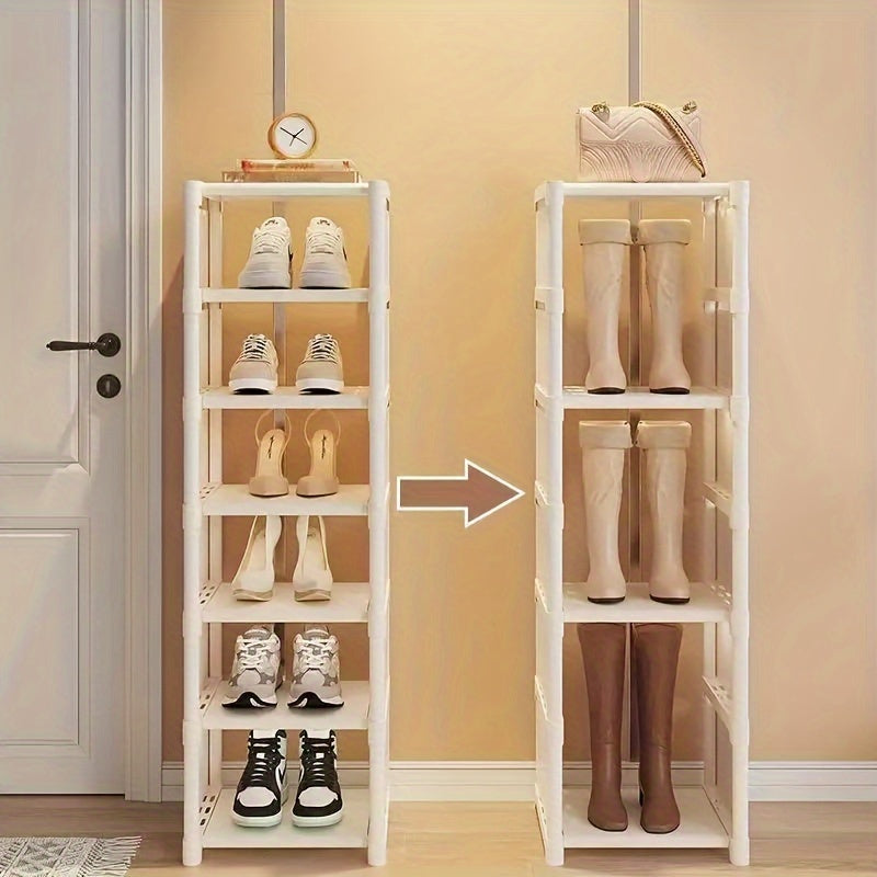 Introducing a versatile 5-tier home shoe rack and storage cabinet designed for entry-level use. This easy-to-assemble and user-friendly organizer can be customized to fit your space in either black or white. With a compact footprint, it is perfect for