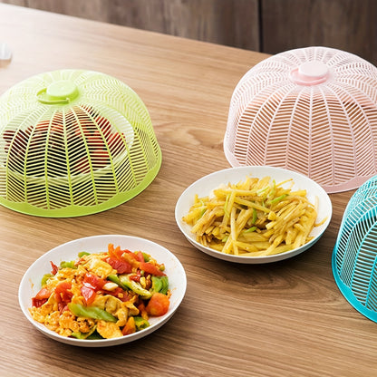 Set of 3 plastic food covers with colorful mesh screens for outdoor use. Keep flies, bugs, and dust away from your plates and bowls during picnics, parties, and in the kitchen.