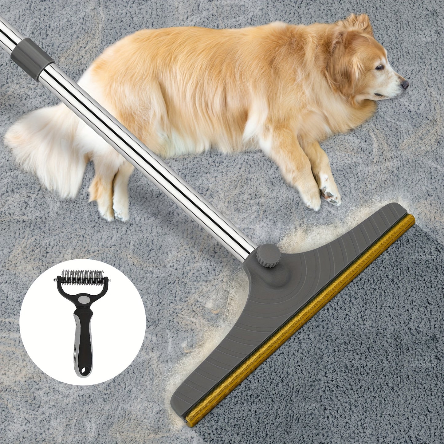 Pet Stretching Deshedding Brush for Dogs, Adjustable, Plastic and Metal, Battery-free