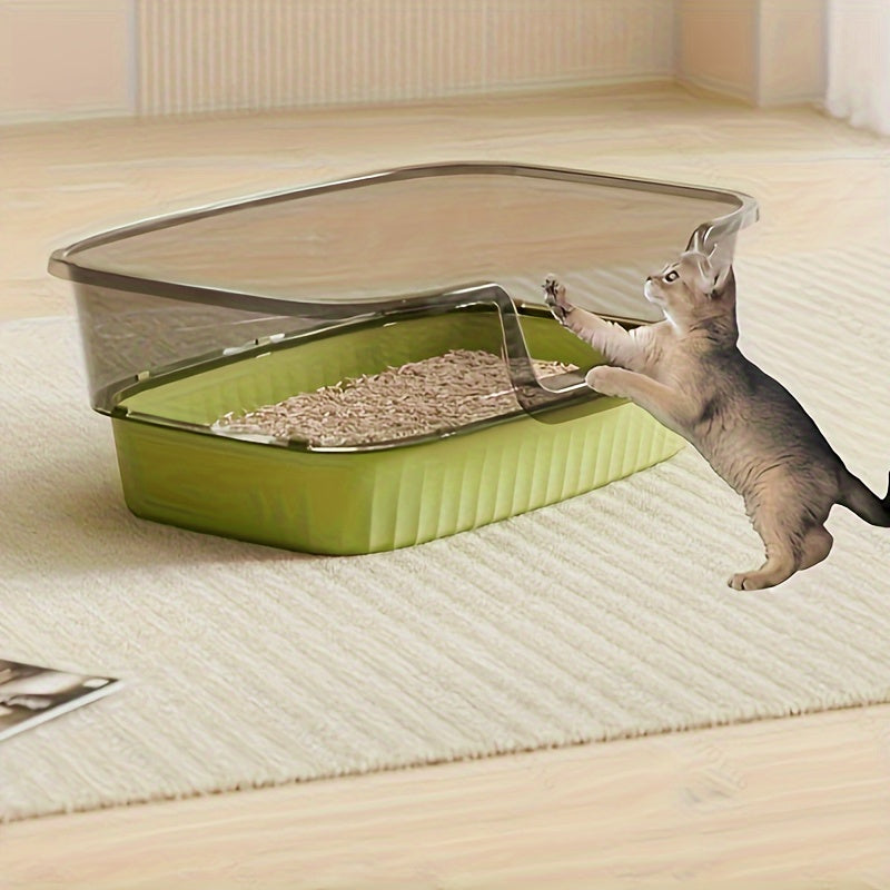 1pc WhiskerWonders Extra Large Rectangular Cat Litter Box with Transparent Cover, Durable ABS Plastic, Removable Design, Includes Litter Scoop & Deodorant - Ideal for All Cat Sizes, Daily