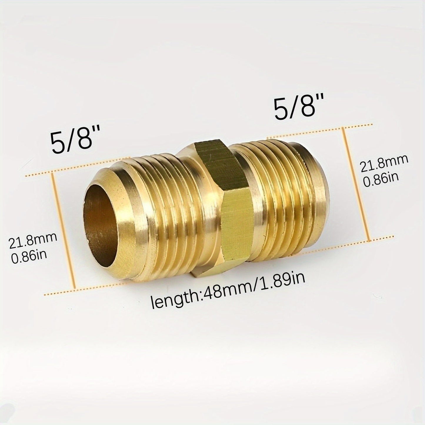 High-Quality Brass Air Conditioning Copper Tube Adapter - Female-Male Flare Thread Connector, Sizes Include 1/4", 3/8", 1/2", 5/8", 3/4" - Double-Headed Joint Ensures Leak-Proof AC Maintenance