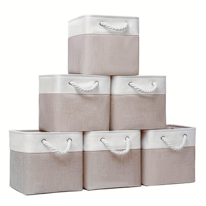 Six classic fabric storage bins with handles, 33.02x33.02 cm, for home and office use, closet organization and storage.