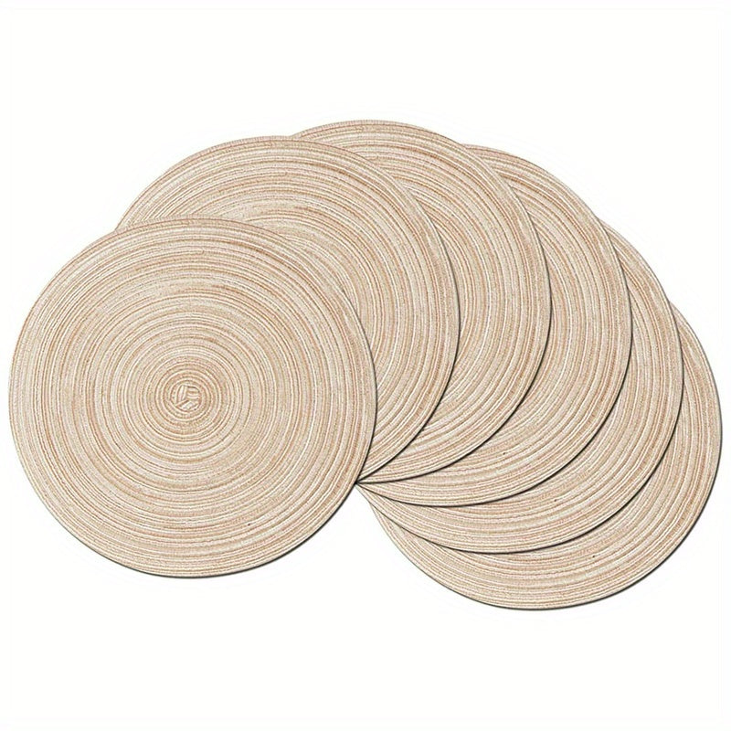 Set of 6 washable round braided placemats for kitchen table, measuring 38.1 cm in diameter.