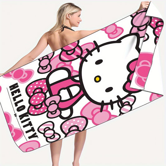 Hello Kitty microfiber beach towel with cartoon theme, hand wash only, quick dry and absorbent, Hello Kitty pattern, 250gsm.