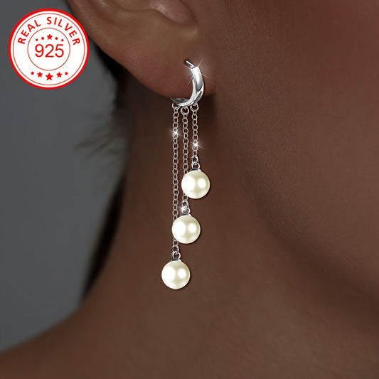 One pair of women's fashion earrings featuring stylish tassel line and multi-shell bead inlay, crafted from S925 silver weighing 3.6g. Perfect for Christmas gifts, weddings, banquets, and as a luxurious addition to any outfit. Comes in a beautiful gift