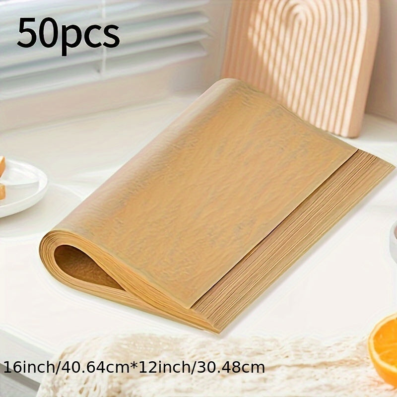 Get 50pcs of Non-Stick Parchment Paper Sheets! Ideal for Baking, Cooking, Grilling, Frying, Steaming, and more. Lead-Free, Unbleached and Suitable for Most Bakeware. Perfect for Parties and Christmas Celebrations.