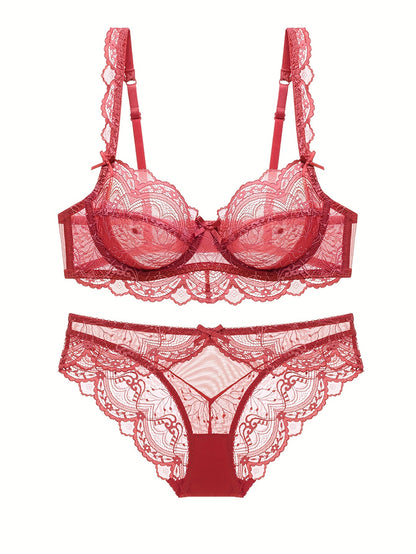 Plus Size Ultra-Thin Lace Lingerie Set with Bow Detail