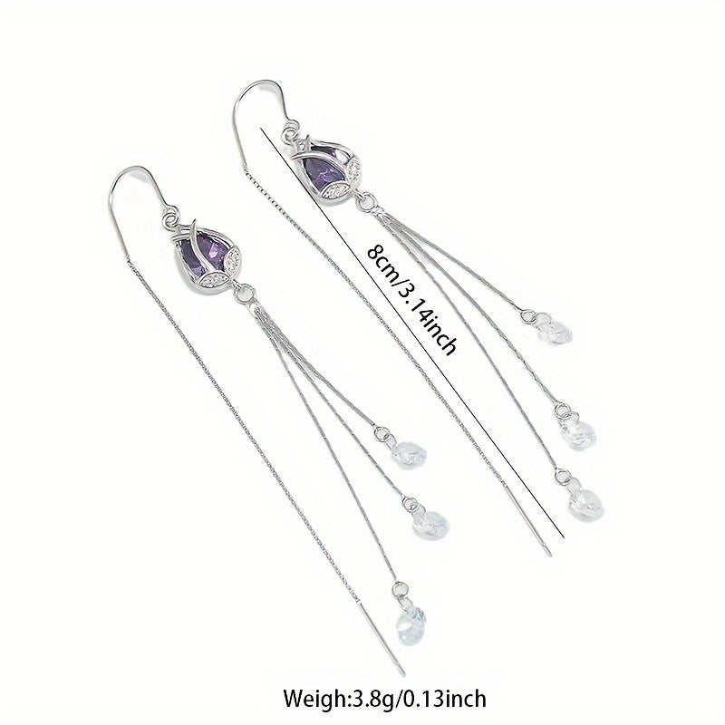 Vana Classic Simple Style 925 Sterling Silver Pendant Earrings featuring Synthetic Amethyst Cubic Zirconia, Untreated - 2PC Set, Total Weight 3.8g. Perfect for Wedding, Party, or Everyday Wear - Comes in Gift Box.