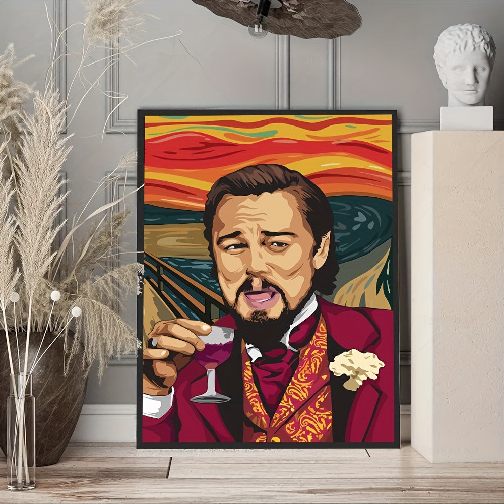 Canvas poster featuring modern art inspired by the movie "The Scream" with a classic Leo painting. Ideal gift for any room, fall decor option. Frame not included.