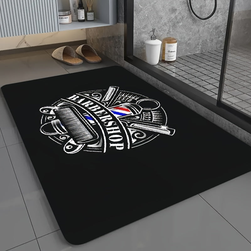 Fluffy and Highly Absorbent Flannel Door Mat featuring Vibrant Neon Barber Shop Design - Slip-Resistant, Ideal for Adding a Stylish Touch to Living Room, Bedroom, and Entryway Décor