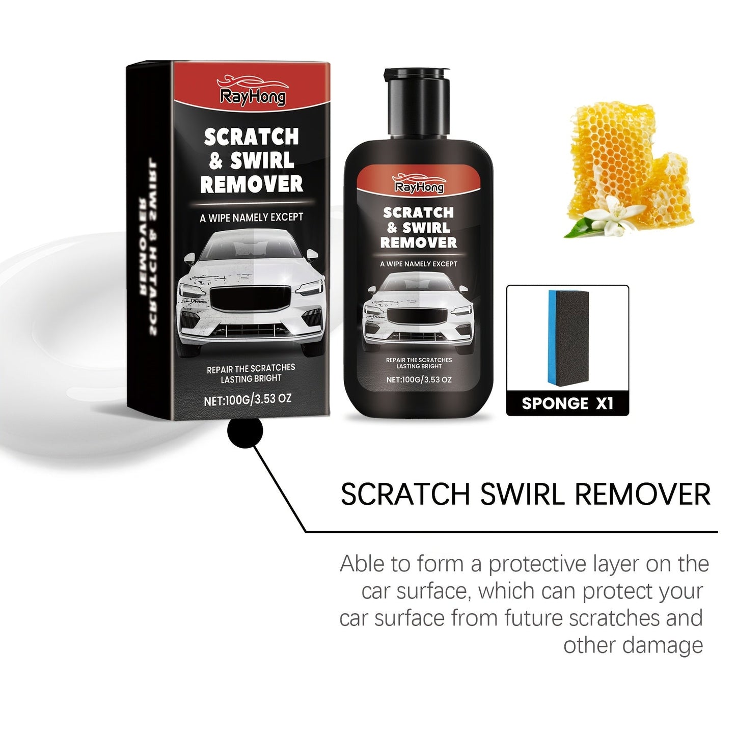 Get the Rayhong Car Scratch Repair Cream for a fast and effective solution to auto body scratches. This long-lasting formula provides protection and restores shine without harmful residues. Safe for metal surfaces, this cream contains sodium bicarbonate