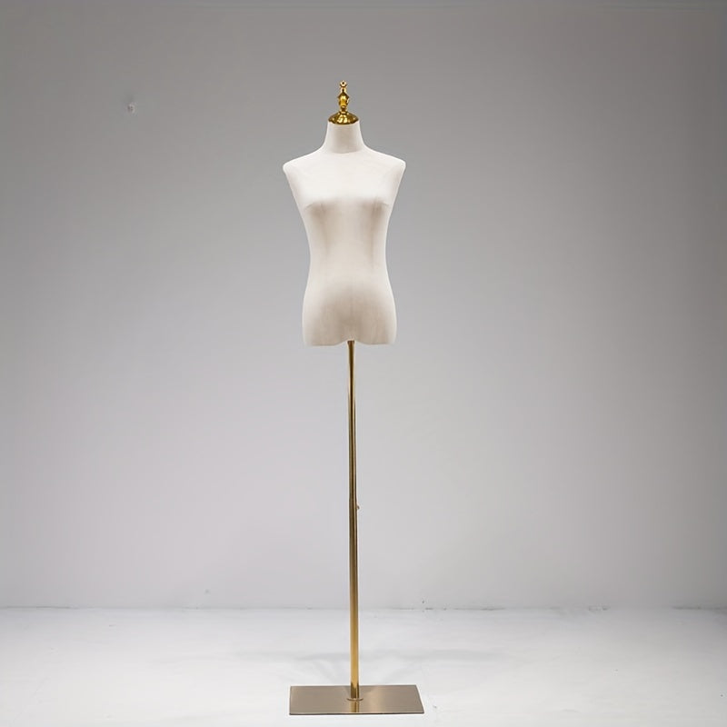 White mannequin with iron base, full body dress form with plastic arms - perfect for clothing display and wedding dress showcase.