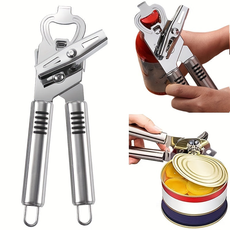 One piece stainless steel jar opener suitable for seniors and individuals with weak hands. This multifunctional manual can opener is ideal for home, kitchen, or restaurant use. A must-have kitchen accessory for all.