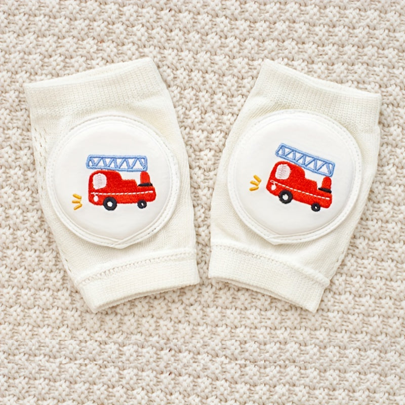 Knee pads with cartoon pattern, embroidered mesh protective pad for crawling, and elastic sponge elbow pads included.